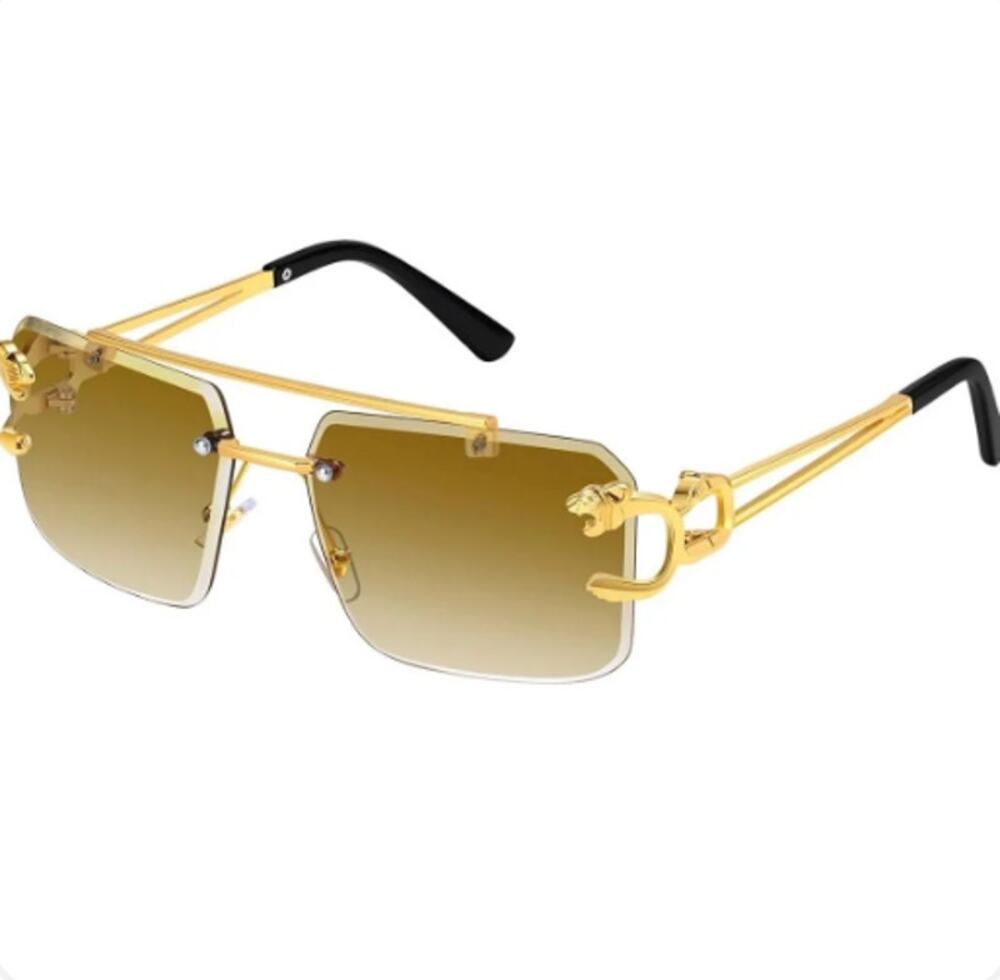Y2K Vibes Brown Rectangle Gradient Rimless Leopard Sunglasses Gold Tone NWT